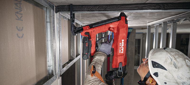 BX 4-22 cordless concrete nailer Nuron battery-powered cordless nailer for fastening drywall track and light-duty materials to concrete, steel and masonry Applications 1