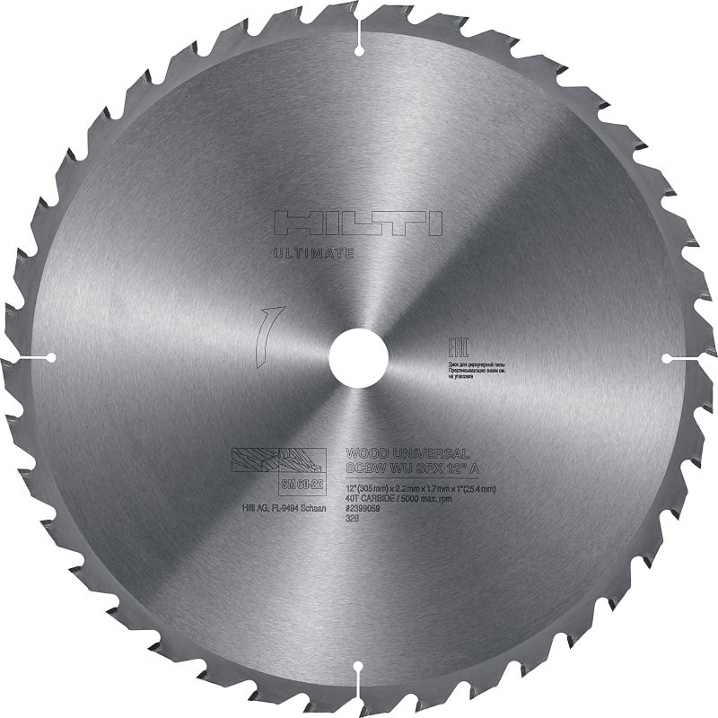 Wood universal Mitre Saw blade Ultimate 12 Mitre Saw blade (305mm) for universal wood cutting, with carbide teeth to cut faster, last longer and increase productivity with cordless miter saws