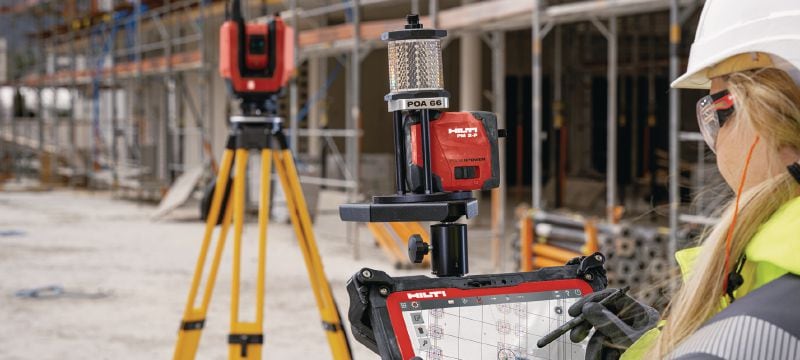 PLT 400-4 Construction layout tool Versatile and easy-to-use construction layout tool for one-person operation, with 4 angle measurement accuracy and extended range for faster stake out of positions on the jobsite Applications 1