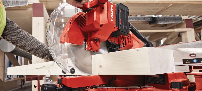 SM 60-22 Cordless mitre saw Dual-bevel sliding compound mitre saw with a cross cut capacity up to 100x355mm│4”x 13-3/4 (Nuron battery platform) Applications 1