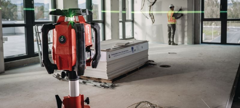 PR 40G-22 Single slope green rotary laser level Robust interior rotary laser level with highly visible green beam and automatic functions for leveling, aligning, sloping and squaring (Nuron platform) Applications 1