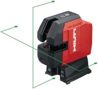 PM 20-CGE High-precision plumb and cross line laser High-precision green beam combi-laser with 2 queues and 4 points for plumbing, leveling, aligning and squaring